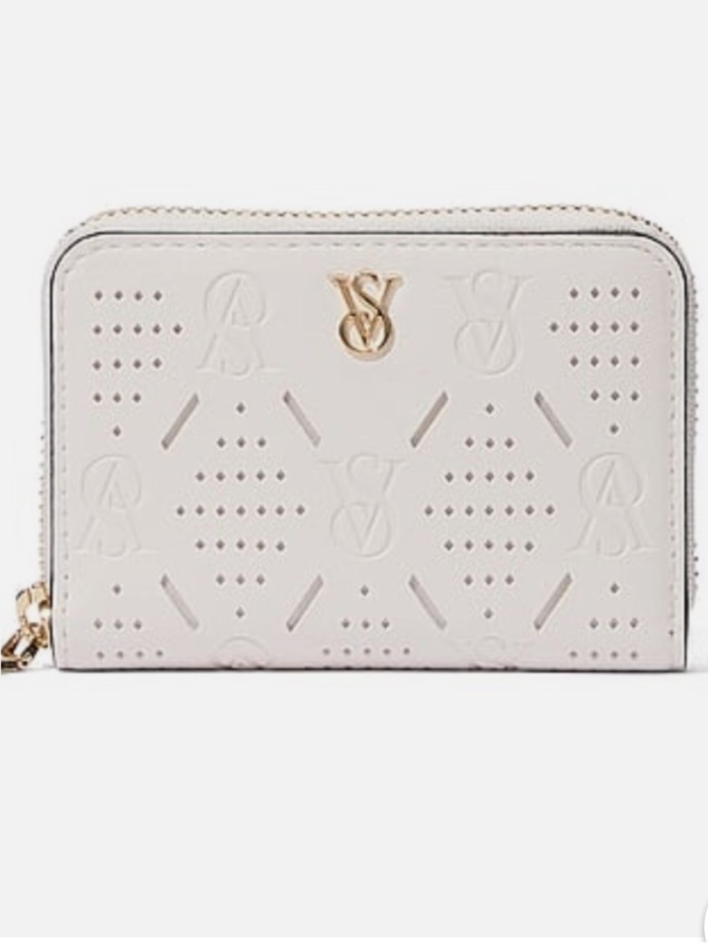 Victoria's Secret Coconut White Zip-Around Wallet with Gold Logo